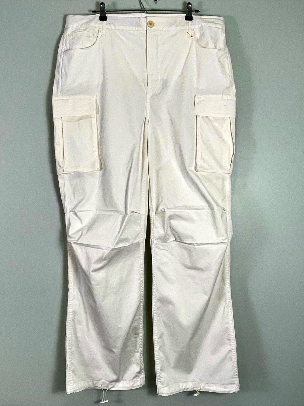 GOOD AMERICAN ANTHROPOLOGIE Oversized Baggy Ivory Cargo Pants Wide Leg Size 15